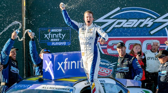 Featured Image for AJ Allmendinger Earns Elusive Superspeedway Win in Sparks 300 at Talladega Superspeedway, Advances in NASCAR Xfinity Series Playoffs