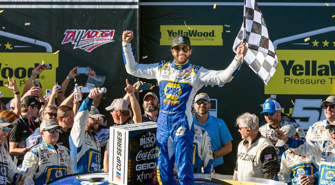 Featured image for Chase Elliott Grabs Thrilling Victory in YellaWood 500 at Talladega Superspeedway, Advances in NASCAR Playoffs